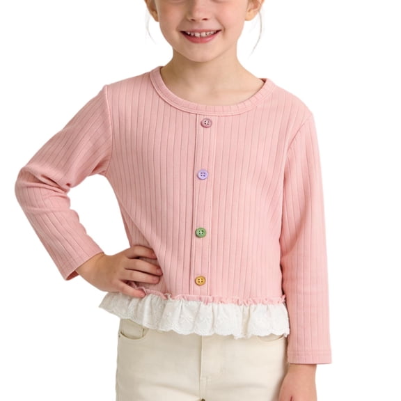 Cethrio Girls Long Sleeve Tops Size 7-8, Soft Crew Neck Pullover Casual Girls T-shirts Pink