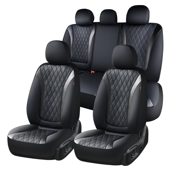 Coverado Car Seat Covers, Faux Leather with Carbon Fiber Front and Back Car Seat Protectors, 5 Seats Universal Fit for Most Cars SUV Trucks, Black