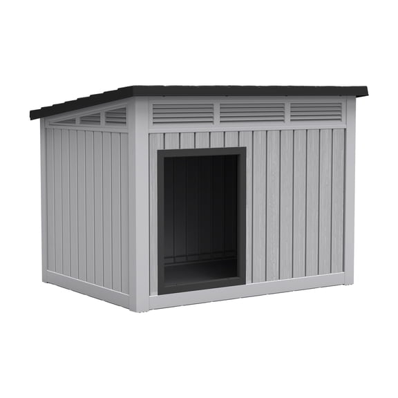 LHBcraft Waterproof Dog House,Indoor & Outdoor Dog Shelter with Ventilated Design & Removable Roof, PP Dog Kennel for Medium to Large Dogs,Gray,42.8" L x 33" W x 31" H