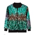 thumbnail image 2 of CARETOO Girls' Sequin Bomb Jacket Shiny Set Long Sleeved Zipper Bright Color for Girls' Kid Birthday Concert Varsity Jacket, 2 of 7