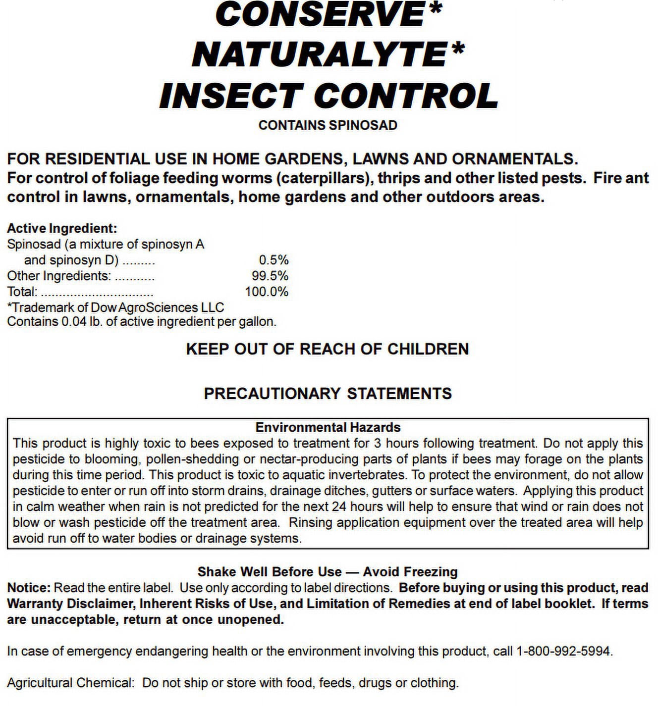 Conserve Naturalyte - OMRI Listed Lawn & Garden Insect Control - 16 fl oz Bottle by Southern Ag