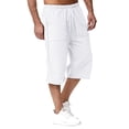 thumbnail image 3 of DYMADE Mens Summer Beach Cotton Linen Elastic Waist Mid Waist Shirring Cropped Casual Pants, 3 of 4