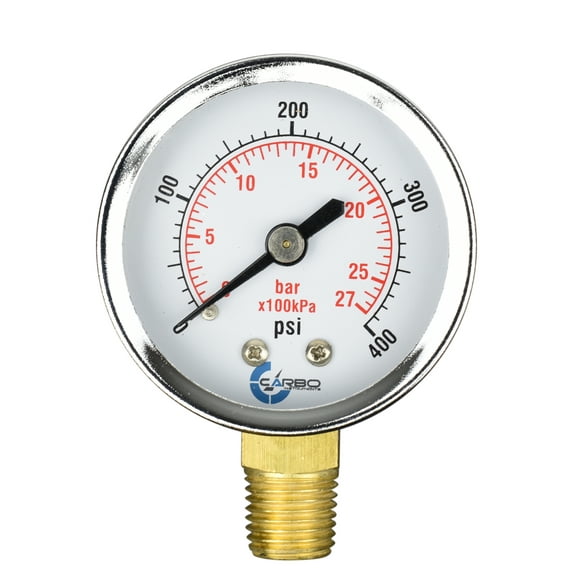 CARBO Instruments 2" Pressure Gauge, Chrome Plated Steel Case, Dry, 0-400 psi/kPa, Lower Mount 1/4" NPT