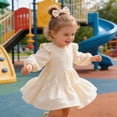 thumbnail image 6 of ZHOGXU Kids Girls Dress Long Sleeve Round Neck Solid Color Comfortable Fashiona Elegant Dresses For Casual Daily Wear,Beige,18-24 Months, 6 of 8
