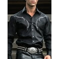 thumbnail image 4 of Men's Graphic Button Down Shirts Vintage Western Cowboy Collared Long Sleeve Shirt Top Black 02 M, 4 of 5