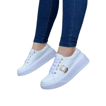 

Ritualay Ladies Sneakers Platform Casual Shoe Comfort Athletic Shoes Non-slip Breathable Sport Sneaker Walking Gym Lace Up White 5.5
