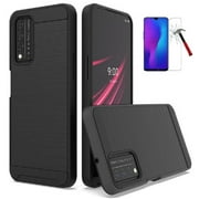 Phone Case for T-Mobile REVVL V PLUS 5G, Slim Metallic Brushed Shock Resistant Case Cover with Tempered Glass (Black)