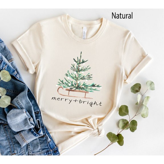 Shirts for Women, Merry and Bright Shirt, TShirt, Tree Shirt, Tees, Party Shirts All Size S-5Xl