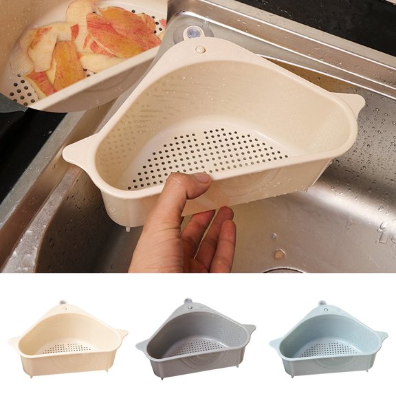 Triangle Drainage Basket Kitchen Sink, Triangular Drainage Basket, Suction Cup Type Vegetable Washing Basin, Filtered Water Storage Rack, Dishwashing Basin, Cloth Storage and Hanging