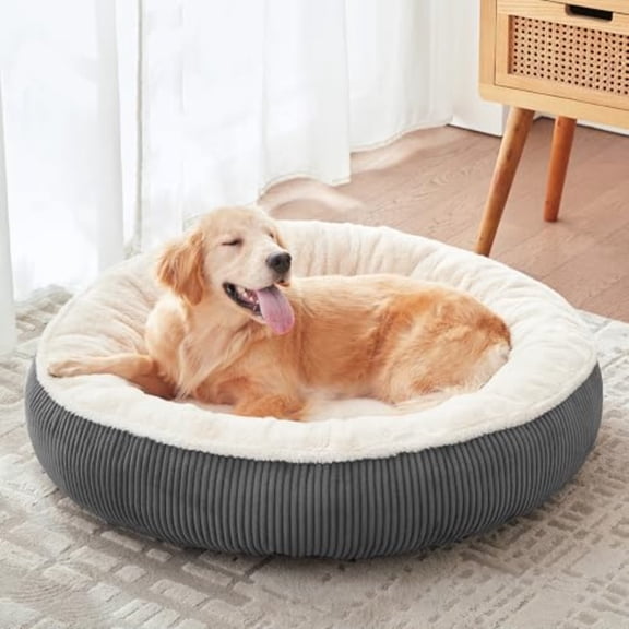 Non-Slip Round Dog Bed with Removable Cover Dark Grey Large 36 Inches