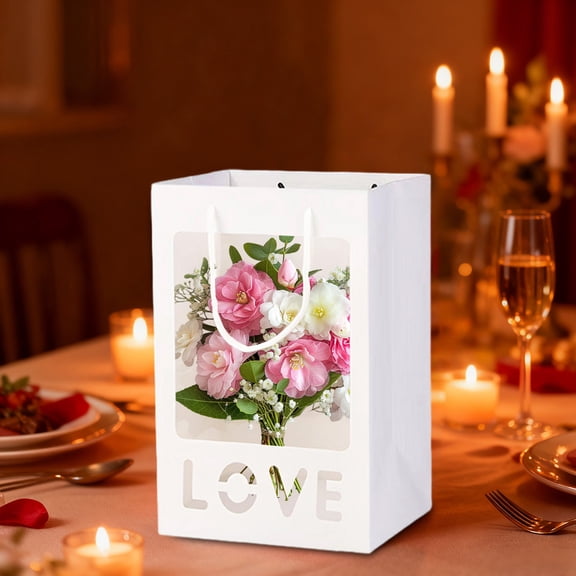 RuiJiao Valentine's Day Gift Paper Tote Bag with Transparent Window for Girlfriend, 7.09x5.12x9.84 Inches, Multi-Color Options