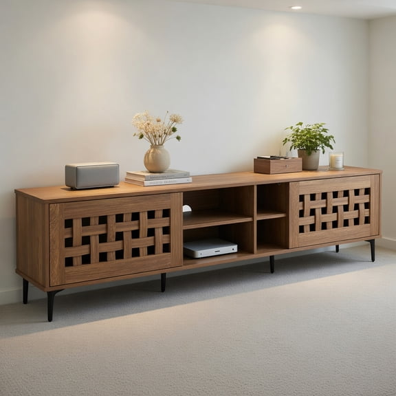 Resenkos TV Stand for TVs up to 80 Inch with 2 Doors Cabinets, Rustic Entertainment Center with Storage for Home, Walnut