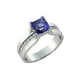 thumbnail image 2 of 1.20 ctw Lab Created Blue Sapphire Ring with Diamonds 14K White Gold Bridge Channel set Princess, 2 of 4