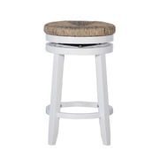 Linon Morgan 25.5 Wood Counter Stool Natural Seagrass Swivel Seat in White