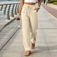 thumbnail image 4 of Atogsazn Womens Summer Wide Leg Pants Casual Loose Split Hem Drawstring Pant with Pocket Trouser Khaki L Fashion, 4 of 7