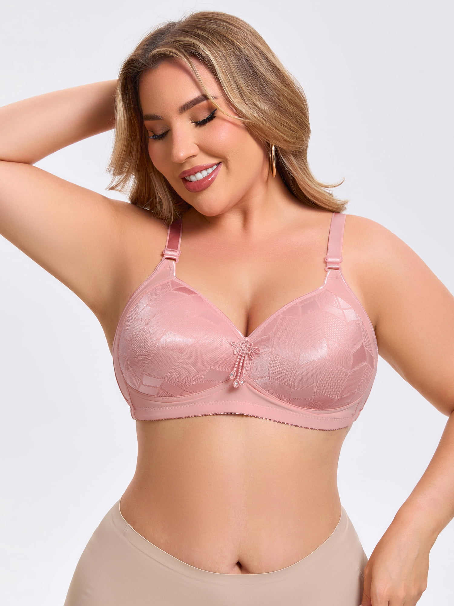 DARING DIVA Women's Deep V Wireless Bralette Soft Cup Adjustable Straps Bra C 48 Pink