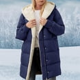 thumbnail image 2 of adviicd Womens Winter Long Coats Teddy Fleece Lined Jacket Plus Size Warm Thicken Hooded Windproof Quilted Puffer Jackets (Navy, XL), 2 of 6