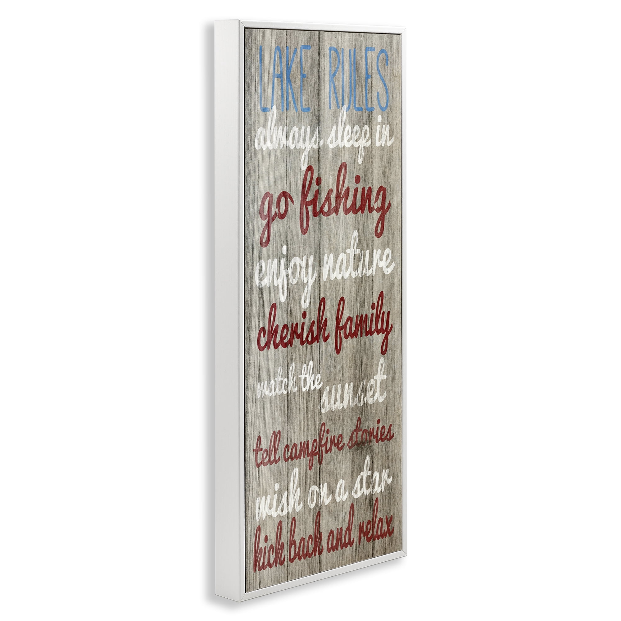 Stupell Industries Rustic Lake Rules Typography Painting White Framed Art Print Wall Art, 10 x 24