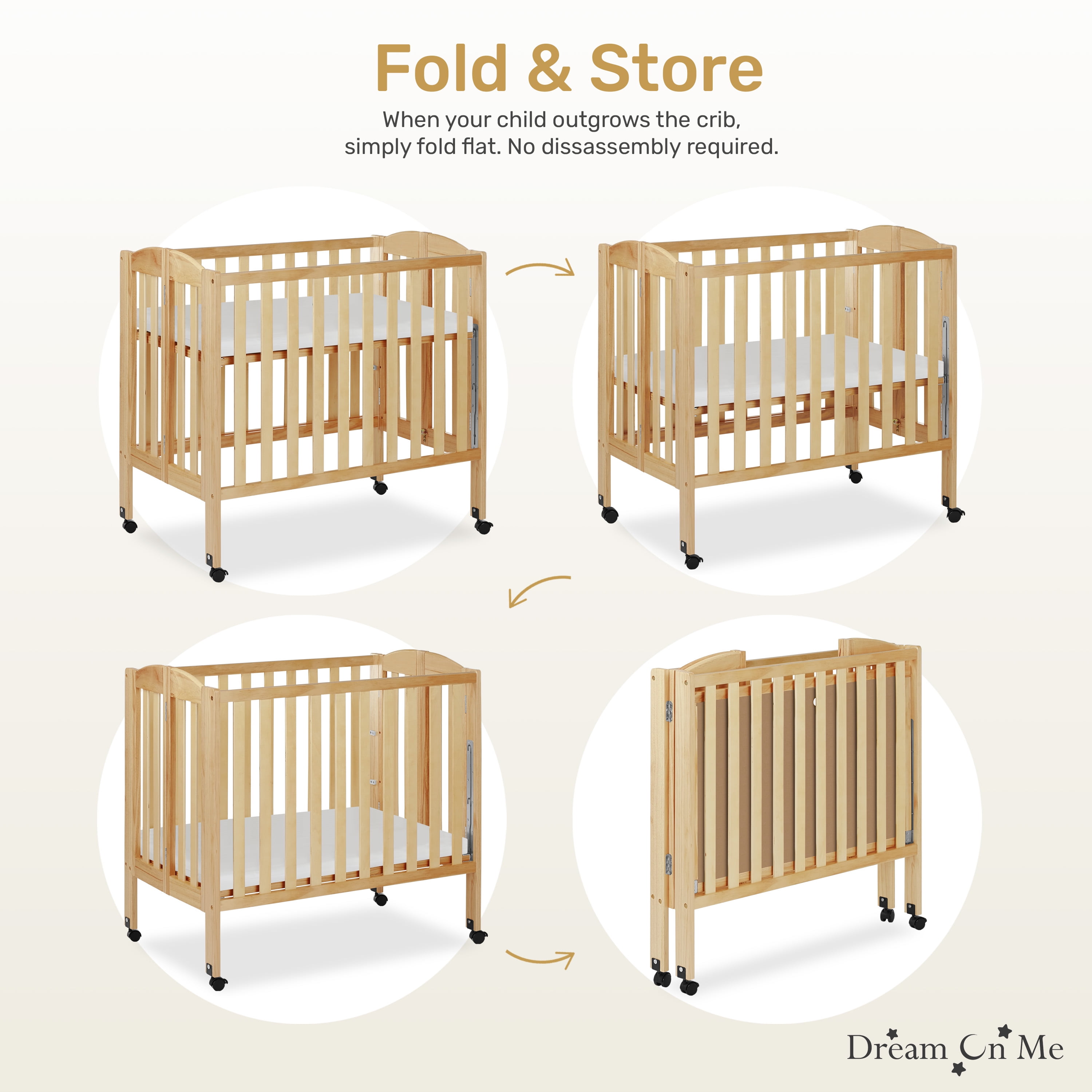 Dream On Me 3-in-1 Folding Portable Mini Crib, Natural