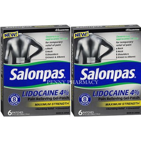 Salonpas Lidocaine GEL PATCH 4% Max Strength 6/box ( 2 boxes ) SALE!!