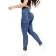 thumbnail image 5 of BVnarty Women's High Waist Tummy Control Cargo Leggings with Buttoned Pockets, Skinny Fit Athletic Trousers for Gym Workout Blue L, 5 of 9