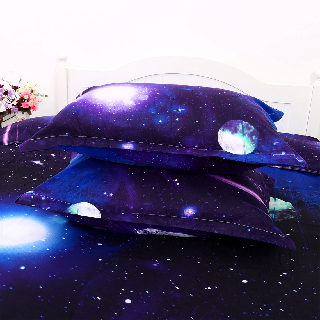 3 Pieces Galaxy Duvet Cover 3D Printed Bedding Set Dark Purple Queen