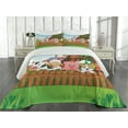 thumbnail image 2 of Ambesonne Cartoon Quilted Coverlet 3 Pcs, Farm Animals Mascots, King Size, Multicolor, 2 of 4