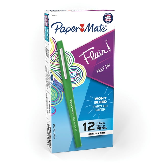 Bolígrafos porosos Paper Mate Flair Point-Guard, color verde, 12 unidades
