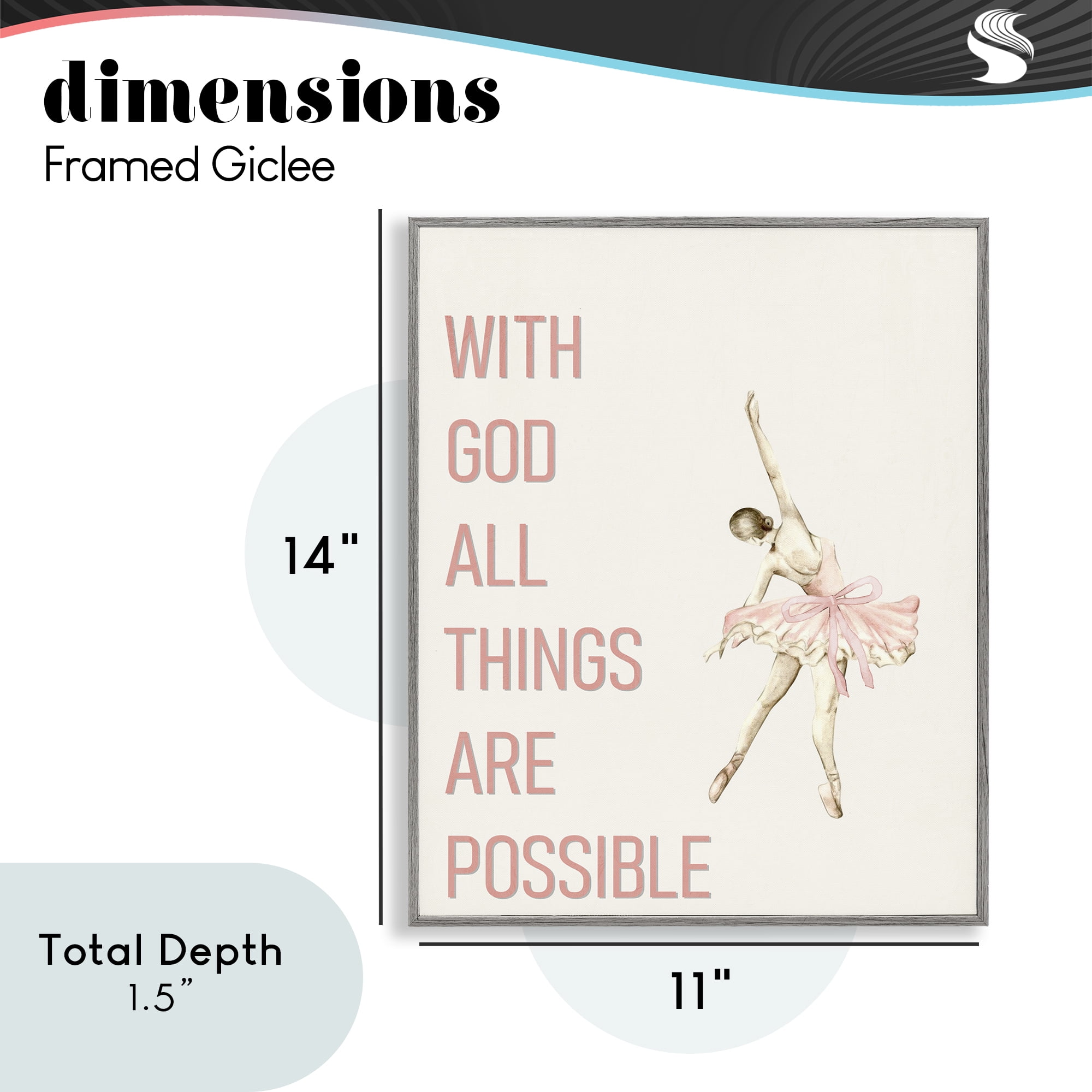 All Things Possible Ballerina Gray Framed Giclee Art, design by Kim Allen