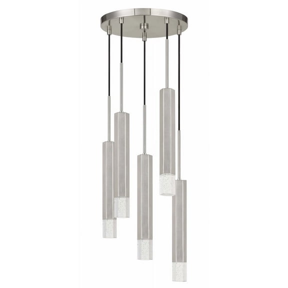 Cal Lighting 5-Light Aluminum Pendant with Glass Diffuser in Brushed Silver