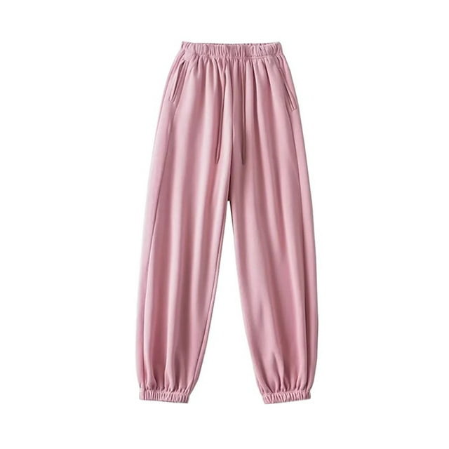 LOVZFMLL Women's Pants, Fall/Winter Drawstring Elastic Waist Loose Cuffed Thick Pants Pink, L