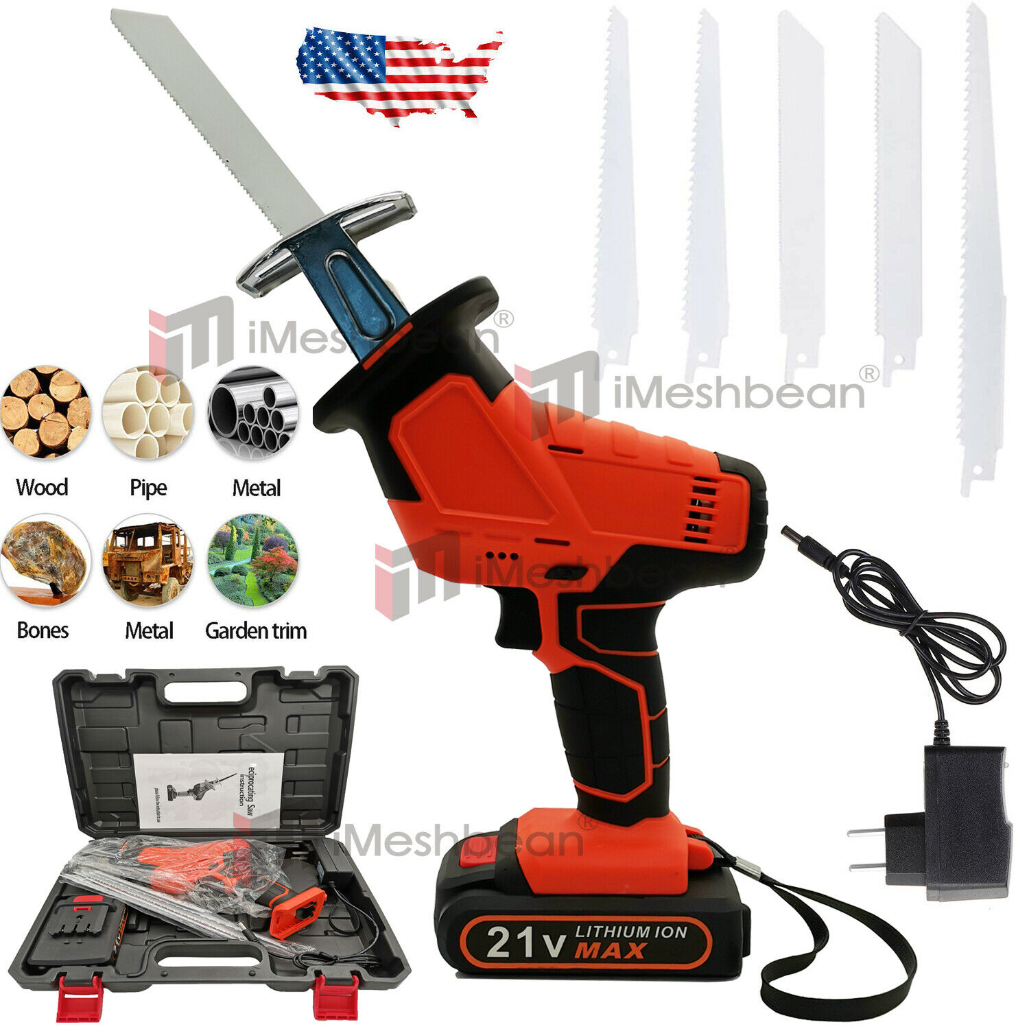iMeshbean 21V Cordless Reciprocating Saw + Battery & Charger Recip