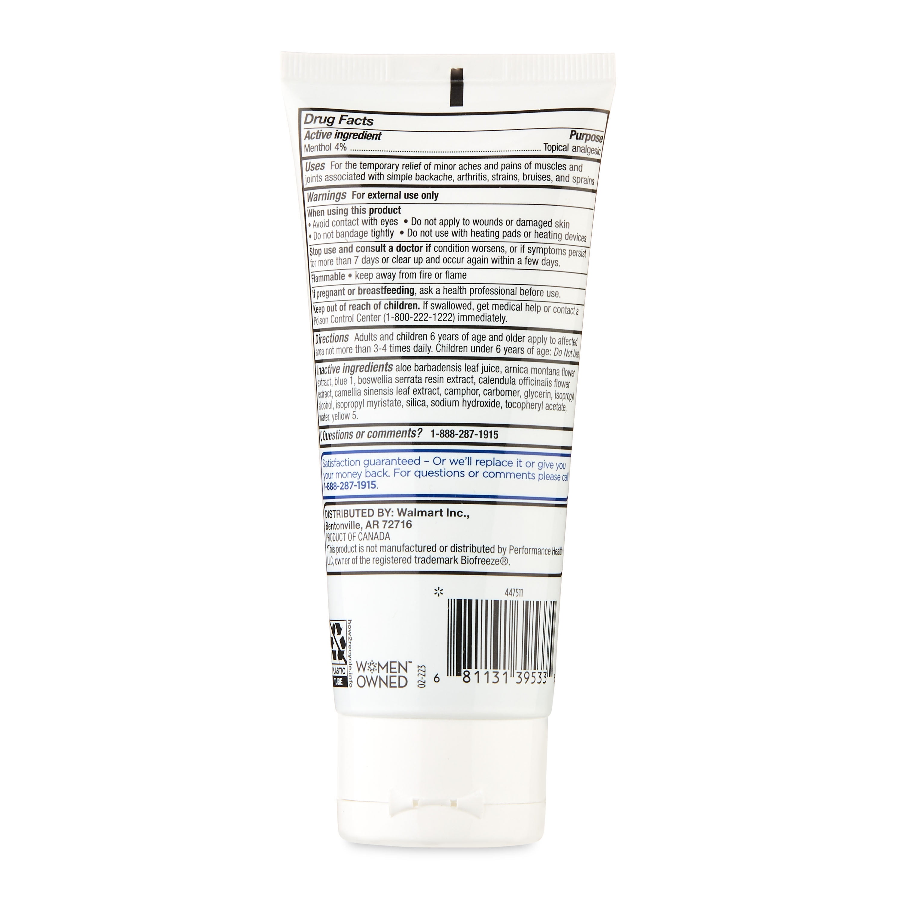 Equate Cold Therapy Pain Relieving Gel 4% Menthol, 3 fl oz, Compare to Biofreeze® Active Ingredient