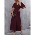 thumbnail image 7 of Red Violet V-Neck Butterfly Sleeve High Slit Maxi Dress For Women, 7 of 7