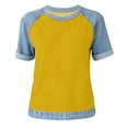 thumbnail image 4 of Resicozy Denim Patchwork Women's Short Sleeve T-Shirt Summer Loose Crew Neck Pullovers Casual Tee Tops Denim Trim Shirts 2026 Earthy Yellow 2XL, 4 of 4