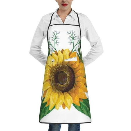 

Easygdp Sunflowers (2) Apron Waterdrop Resistant with 2 Pockets Oil Resistant Cooking Kitchen Chef Apron for Women Men