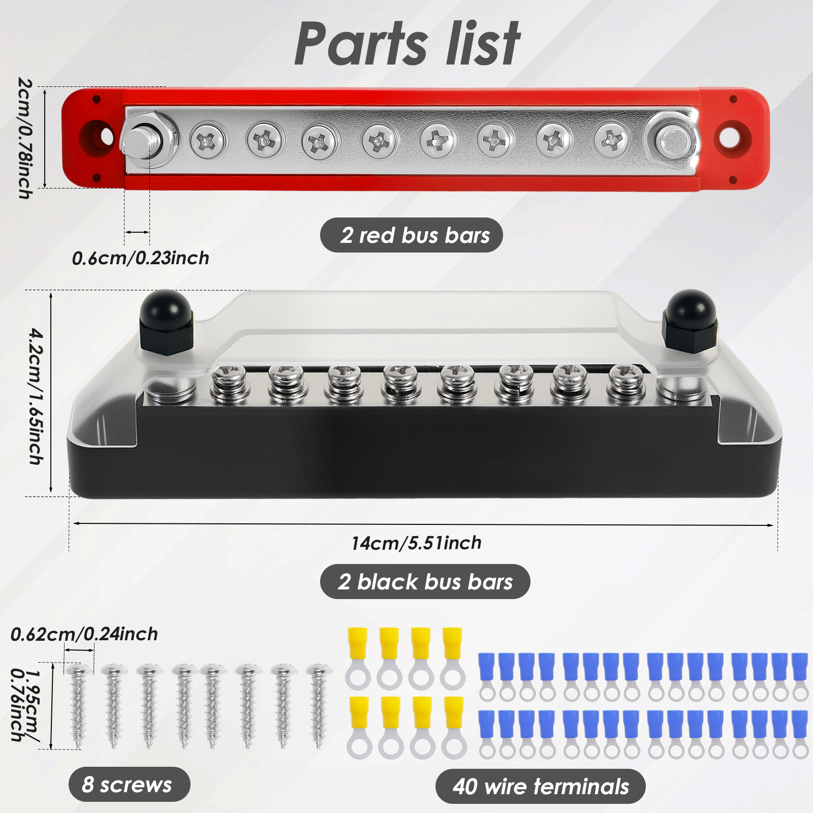 2Set Bus Bar Stainless Steel Terminal 1/4" 10 Circuit Power Distribution Block 12V Battery Bus Bar for Automobile Boat