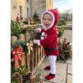 thumbnail image 3 of RUINIXCW Newborn Baby Boy Girl My First Christmas Outfit Velvet Romper Infant Santa Claus Costume Long Sleeve Fur Trim Red Hooded Jumpsuit with Socks, 3 of 10