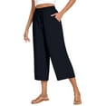 thumbnail image 3 of Today's Sales of The Day, BiZtdJrK Womens Capri Pants Drawstring High Waisted Wide Leg Lounge Pants Solid Casual Loose Cropped Trousers with Pockets Navy XL, 3 of 9
