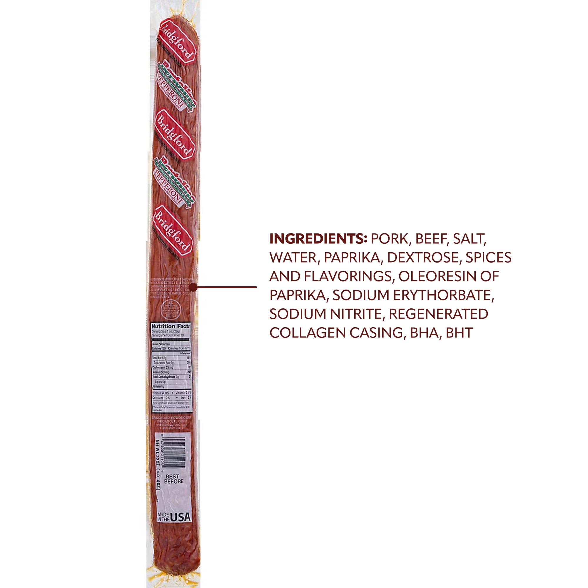 Bridgford Old World Pepperoni Stick 16 oz Pack of 3 - Zero Carb Keto Snack