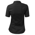 thumbnail image 3 of DOUBLJU Women's Slim Fit Plain Classic Short Sleeve Button Down Collar Shirt Blouse, 3 of 5