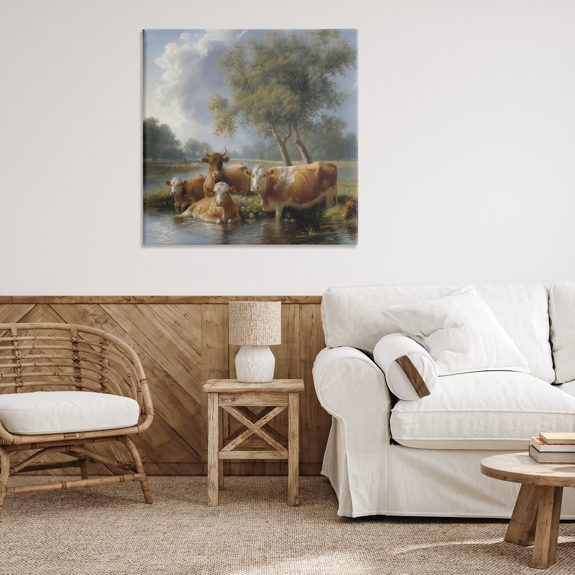 Stupell Industries Cow Family Charming Scene Animals Painting Wrapped Canvas Art Print Wall Art, 36 x 36