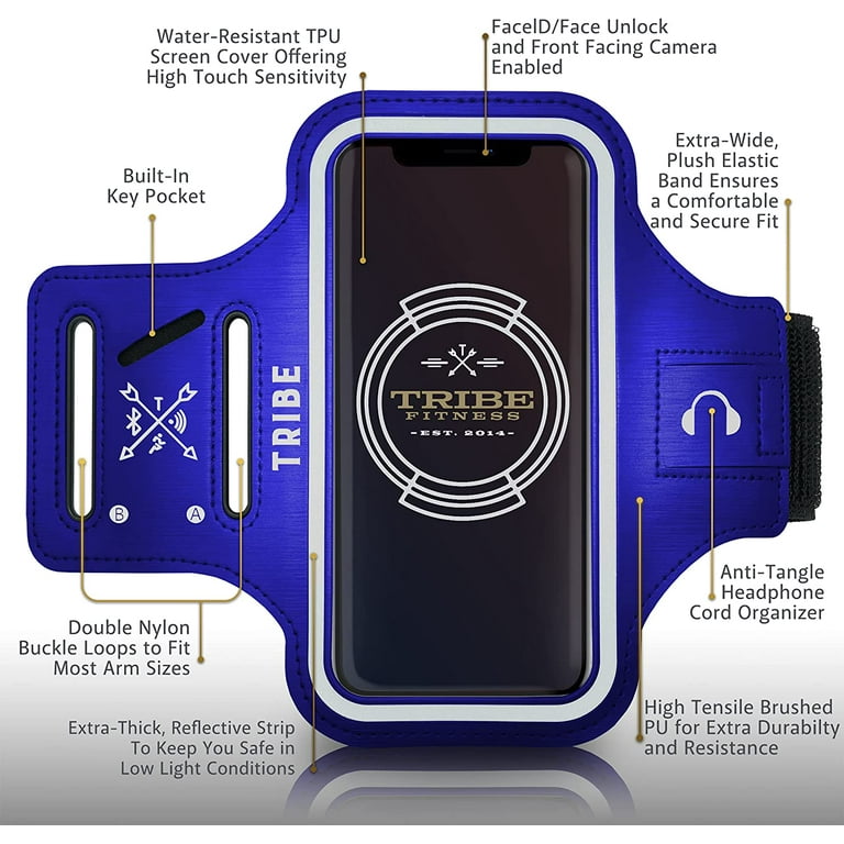 TRIBE Water Resistant Cell Phone Armband Case Running Holder for iPhone Pro Max Plus Mini SE 13 12 11 X XS XR 8 7 6 5 Galaxy S Ultra Plus Edge Note 21 20 10 9 8 7 6 5 Adjustable Strap Key Pocket Walma...