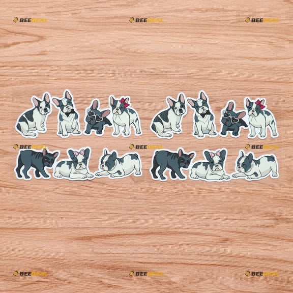 Cute French Bulldogs Frenchie France Vinyl Decal Sticker - 7 Dogs, 2 Pack Glossy, 6 Inches of Whole Sheet - for Car Boat Laptop