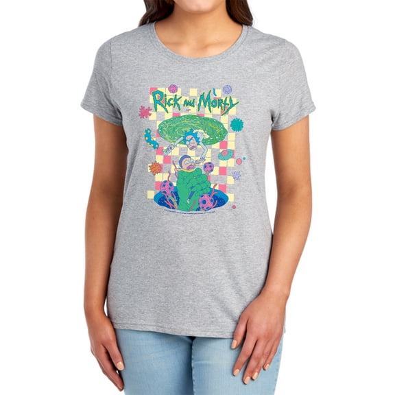 Rick and Morty Falling Portals Women's T Shirt, Athletic Heather, Medium