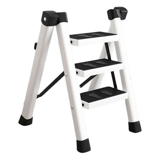 DYNWAVECA 3 Step Folding Ladder Portable Lightweight for Warehouse Home Indoor Outdoor White