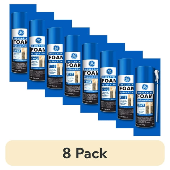 (8 pack) GE Big Gaps & Cracks Insulating Foam, Pack of 1, Yellow 12 oz Can