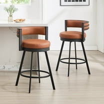 Zesthouse 26.6″ Swivel Bar Stools Set of 2, Faux Leather Upholstered Counter Stools with Barrel Back and Metal Legs, Modern Counter Height Barstools for Kitchen Island, Brown