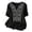Black, variant on Women's V-Neck 3/4 Sleeve Top, Cotton Linen Embroidered Casual T-Shirt for Spring and Summer Daily Wear, Bohemian Style Blouse with Decorative Stitching Black L