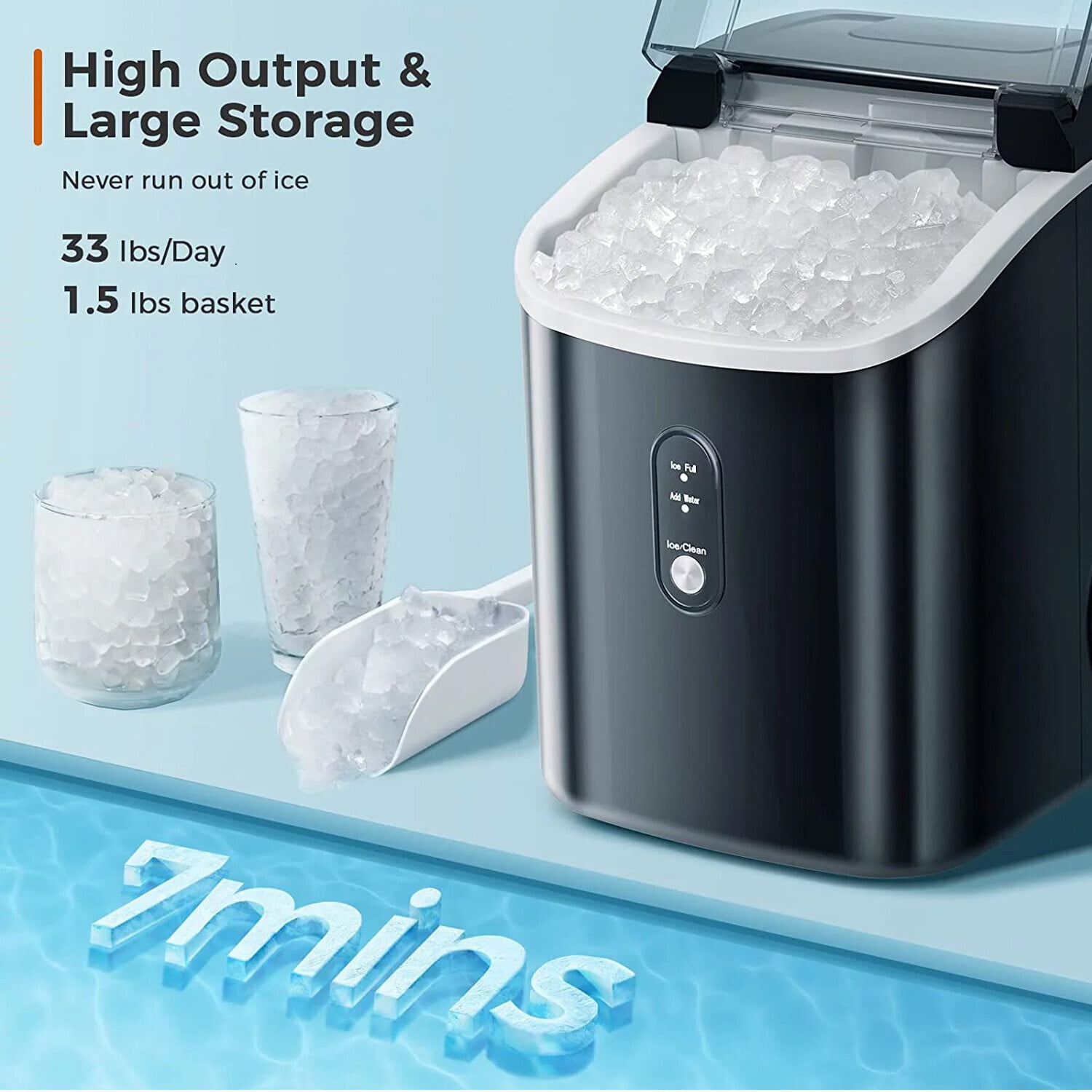 Famistar Portable Countertop Nugget Ice Maker , 55Lbs/24H Sonic Ice Maker,  Quick Ice in 7 Mins, 2 Water Inlet Modes, Self-Cleaning, Chewable Nugget  Ice Maker Machine for Home Office Bar Cofe 